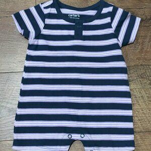 Carters Unisex Blue, Purple & White stripes Romper 3 months